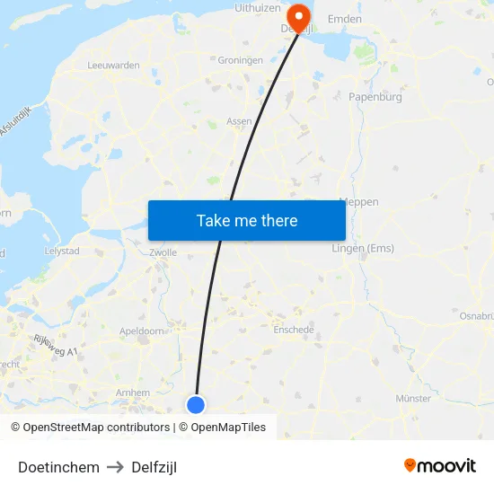 Doetinchem to Delfzijl map