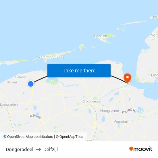 Dongeradeel to Delfzijl map