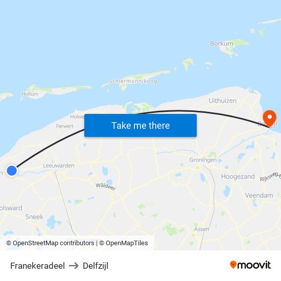 Franekeradeel to Delfzijl map