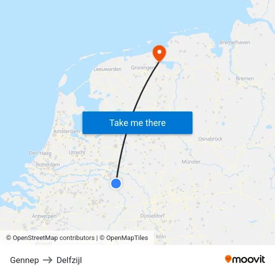 Gennep to Delfzijl map