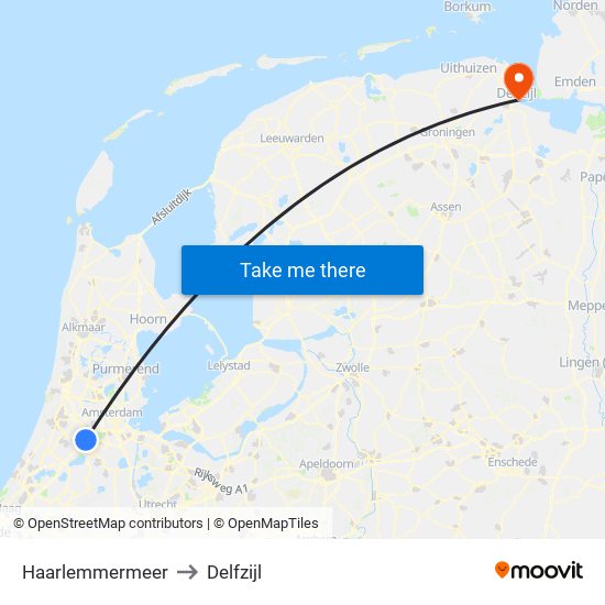 Haarlemmermeer to Delfzijl map