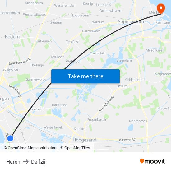 Haren to Delfzijl map