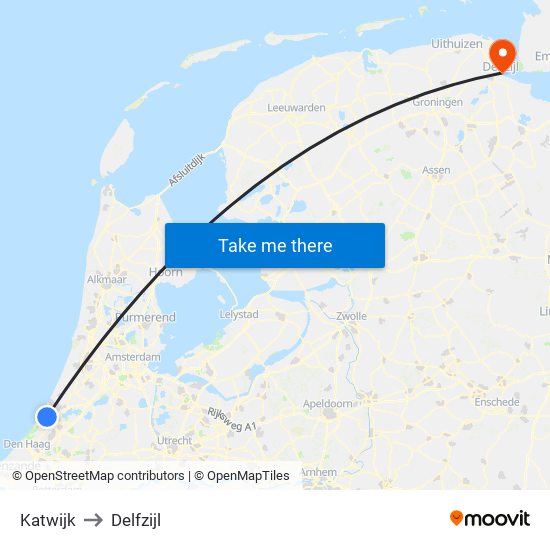 Katwijk to Delfzijl map