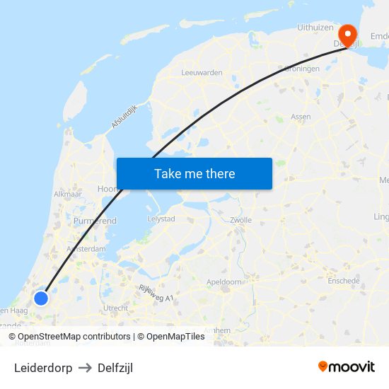 Leiderdorp to Delfzijl map