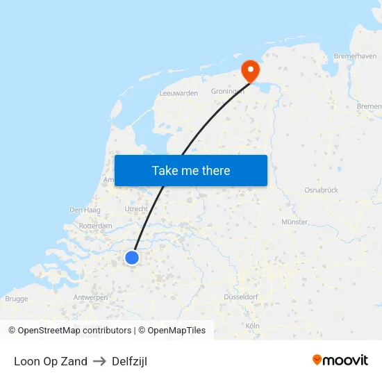 Loon Op Zand to Delfzijl map