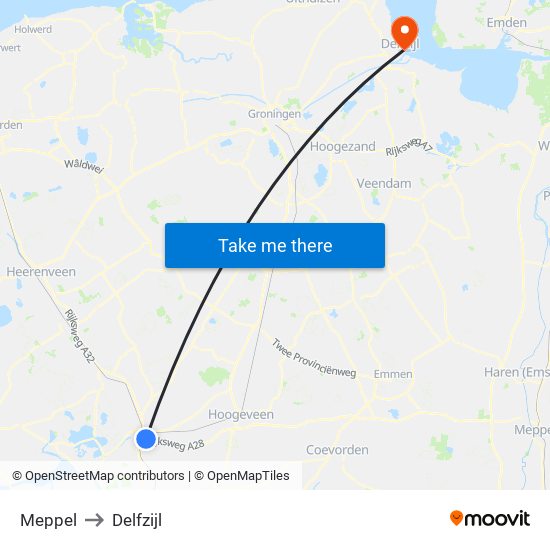 Meppel to Delfzijl map