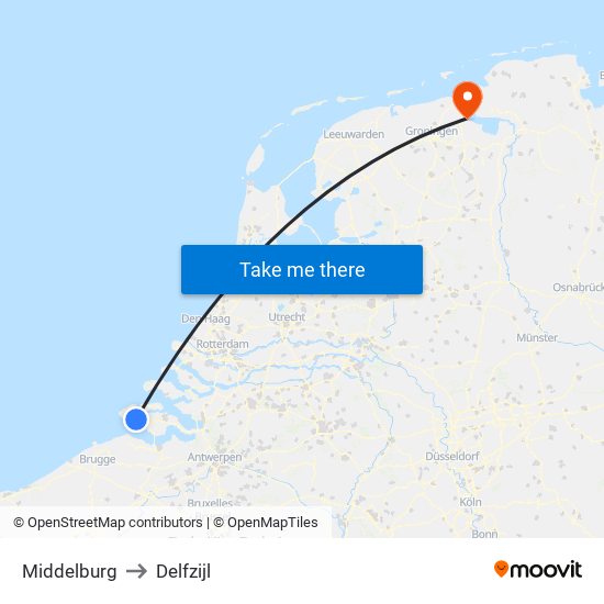 Middelburg to Delfzijl map
