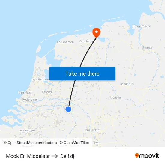 Mook En Middelaar to Delfzijl map