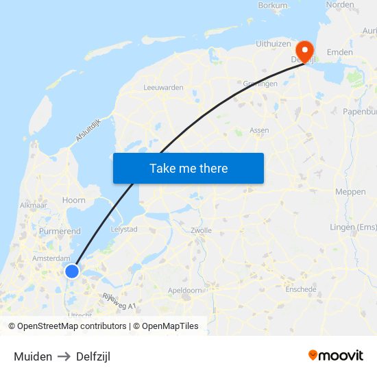 Muiden to Delfzijl map