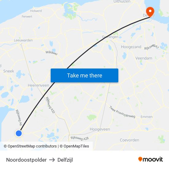 Noordoostpolder to Delfzijl map