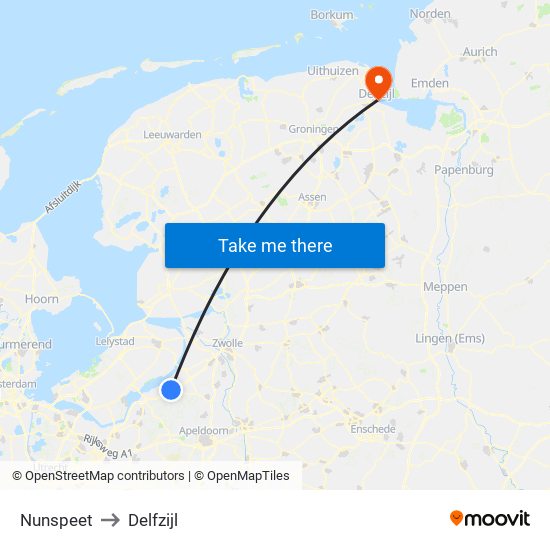 Nunspeet to Delfzijl map