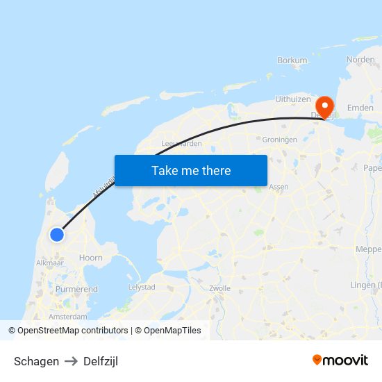 Schagen to Delfzijl map