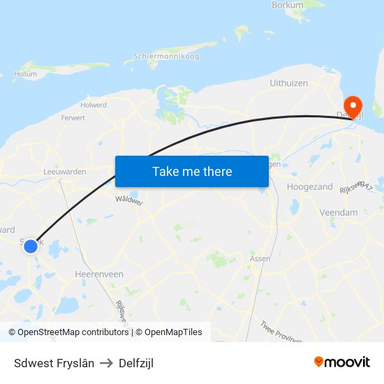 Sdwest Fryslân to Delfzijl map