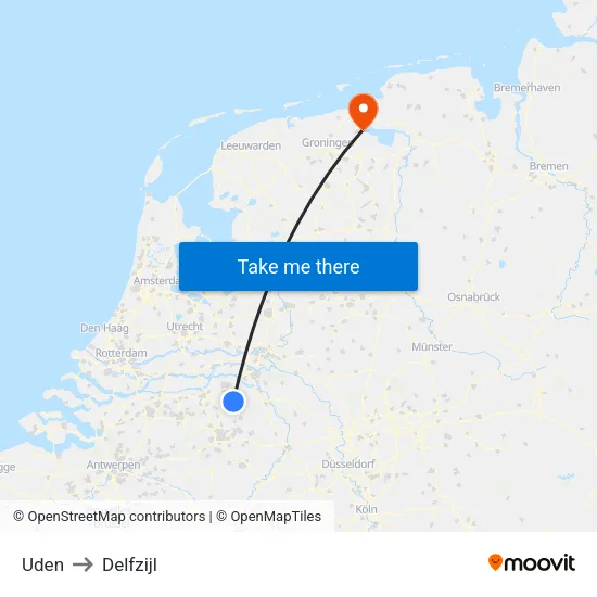 Uden to Delfzijl map