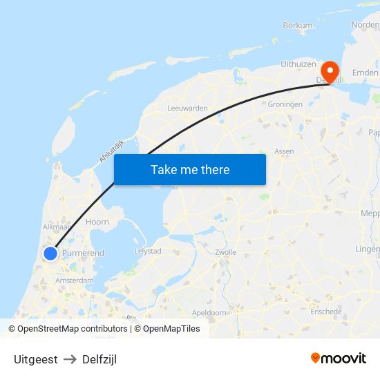 Uitgeest to Delfzijl map