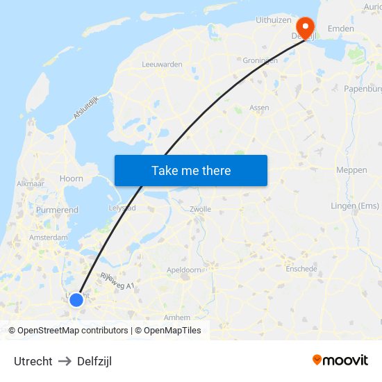 Utrecht to Delfzijl map