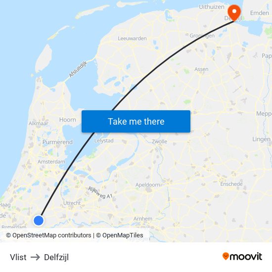 Vlist to Delfzijl map