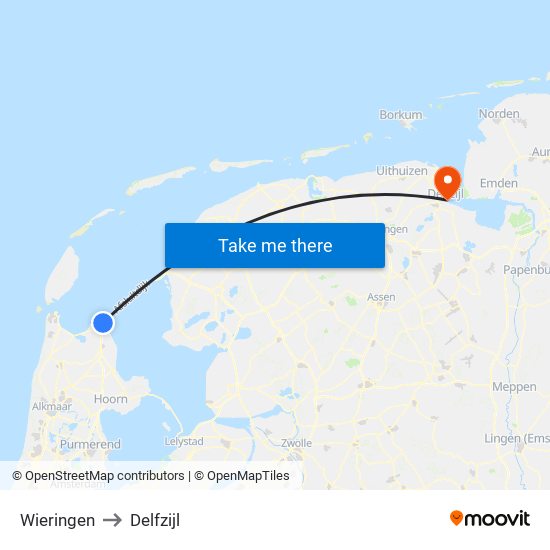 Wieringen to Delfzijl map