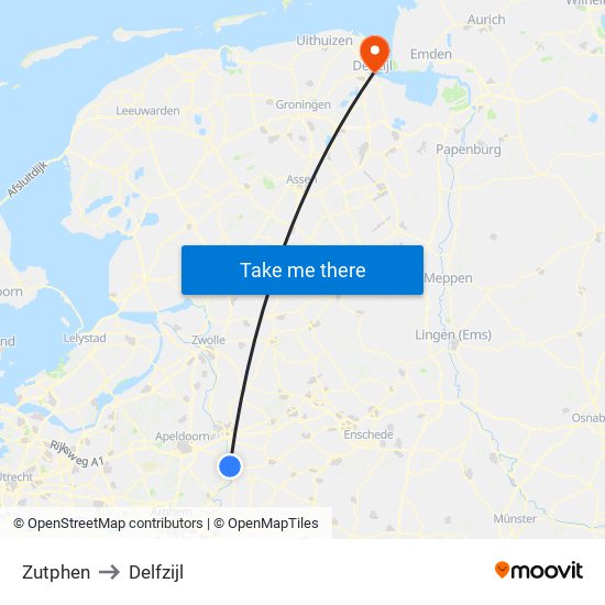 Zutphen to Delfzijl map