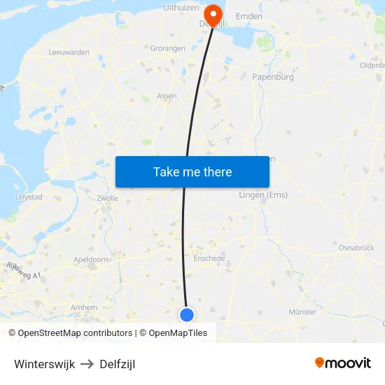Winterswijk to Delfzijl map