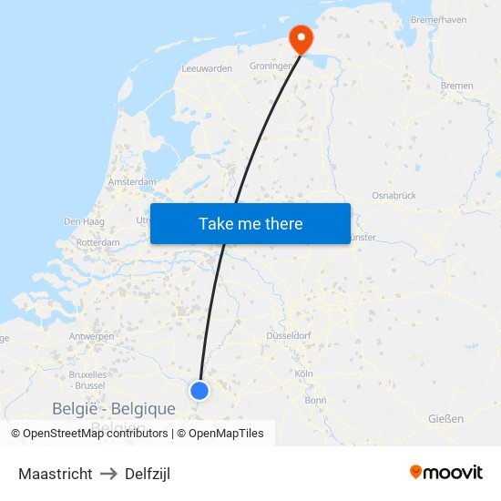 Maastricht to Delfzijl map