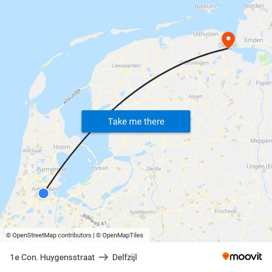 1e Con. Huygensstraat to Delfzijl map