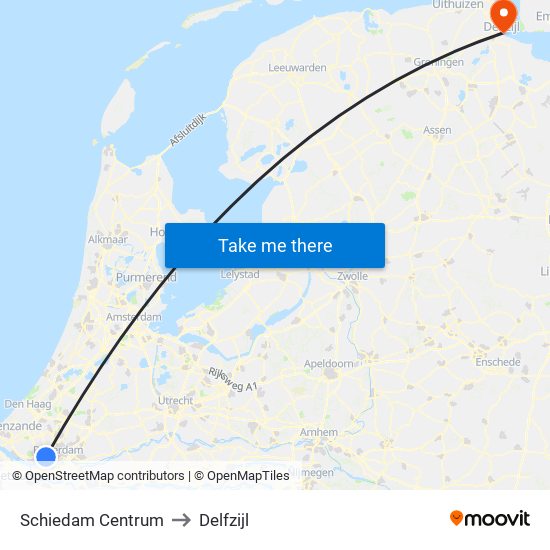 Schiedam Centrum to Delfzijl map