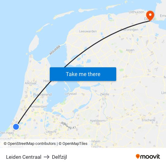 Leiden Centraal to Delfzijl map