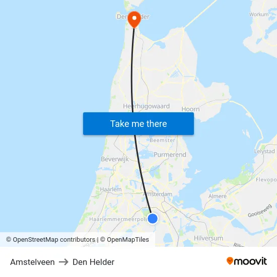 Amstelveen to Den Helder map