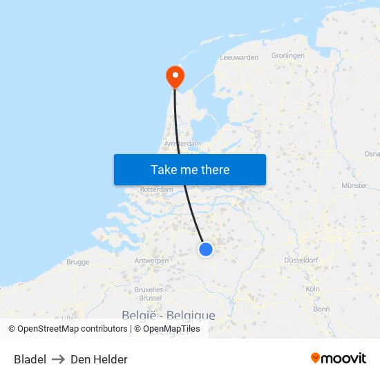 Bladel to Den Helder map