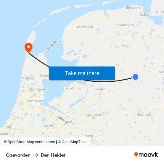 Coevorden to Den Helder map