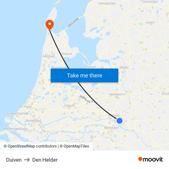 Duiven to Den Helder map