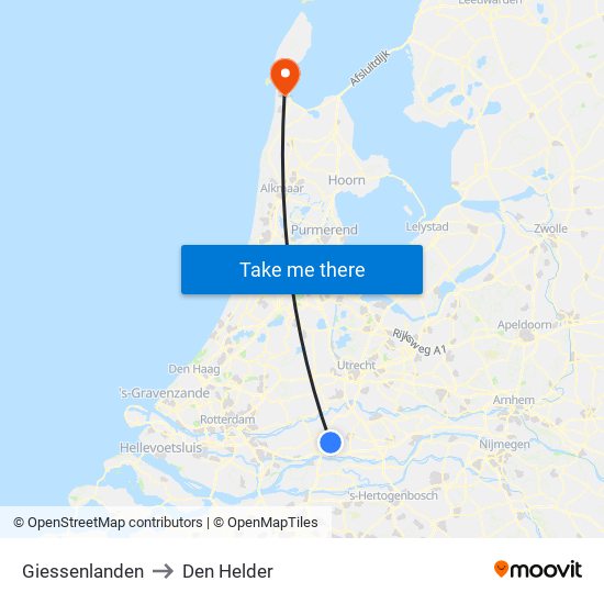 Giessenlanden to Den Helder map