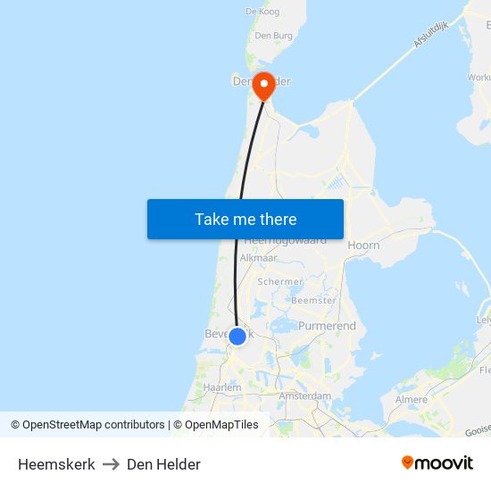 Heemskerk to Den Helder map