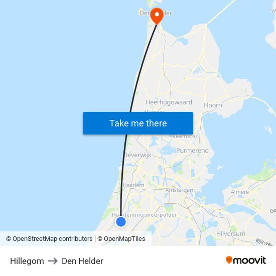 Hillegom to Den Helder map