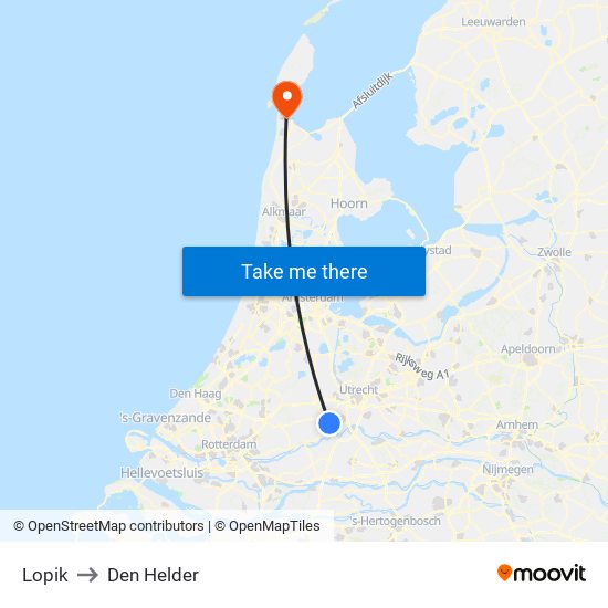 Lopik to Den Helder map