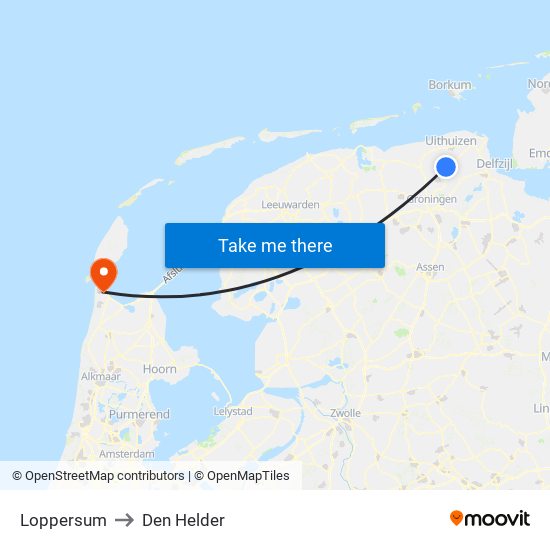 Loppersum to Den Helder map