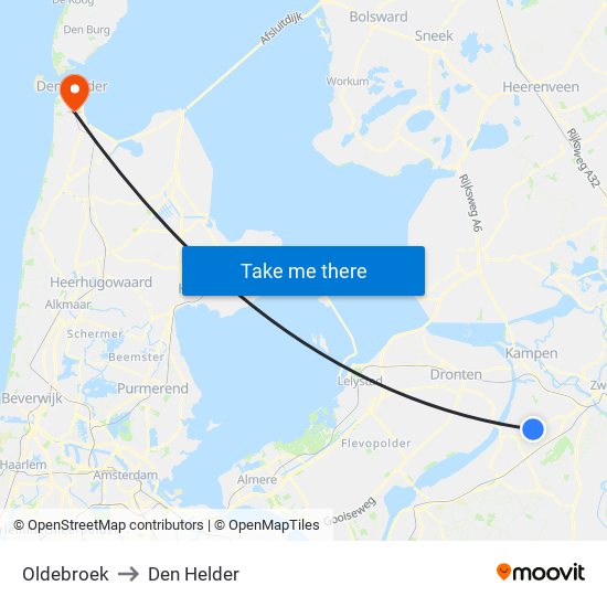 Oldebroek to Den Helder map