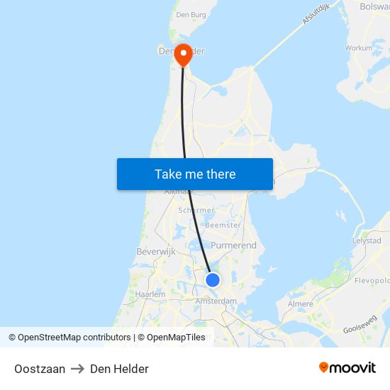 Oostzaan to Den Helder map