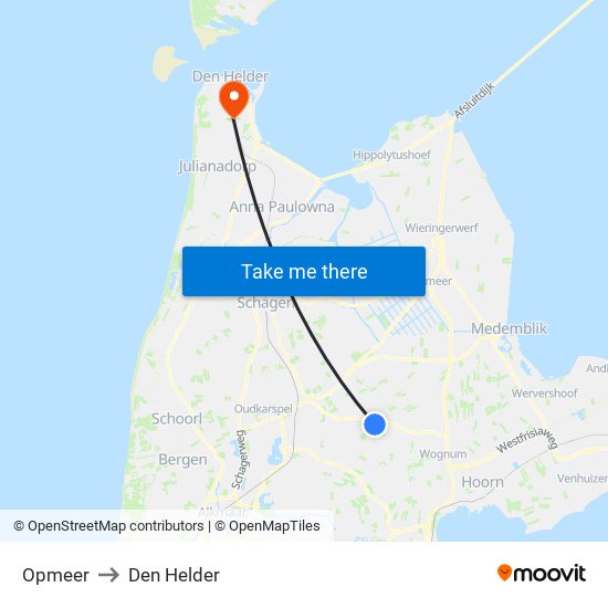 Opmeer to Den Helder map