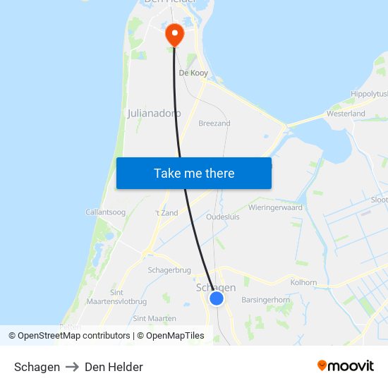 Schagen to Den Helder map