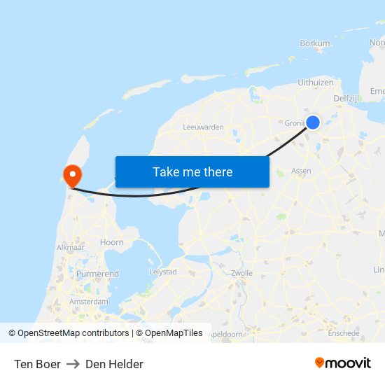 Ten Boer to Den Helder map