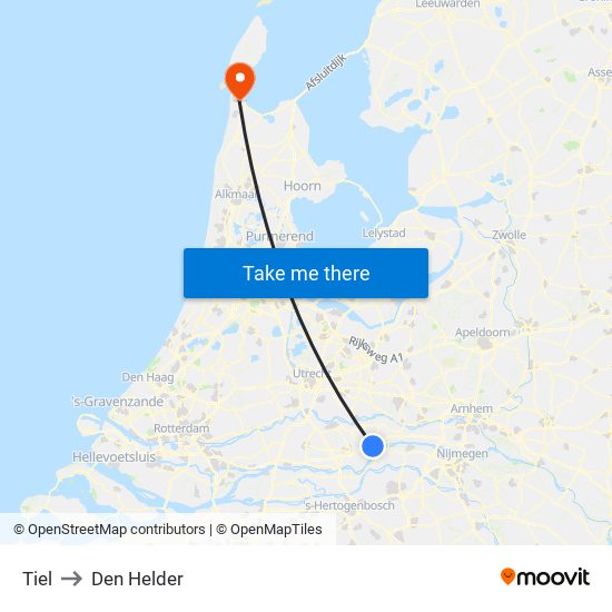 Tiel to Den Helder map