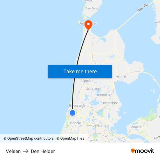 Velsen to Den Helder map