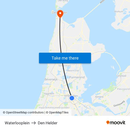 Waterlooplein to Den Helder map