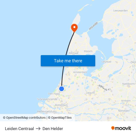 Leiden Centraal to Den Helder map