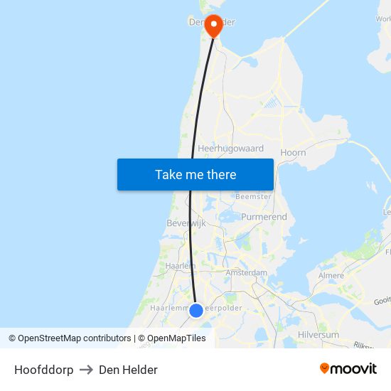 Hoofddorp to Den Helder map