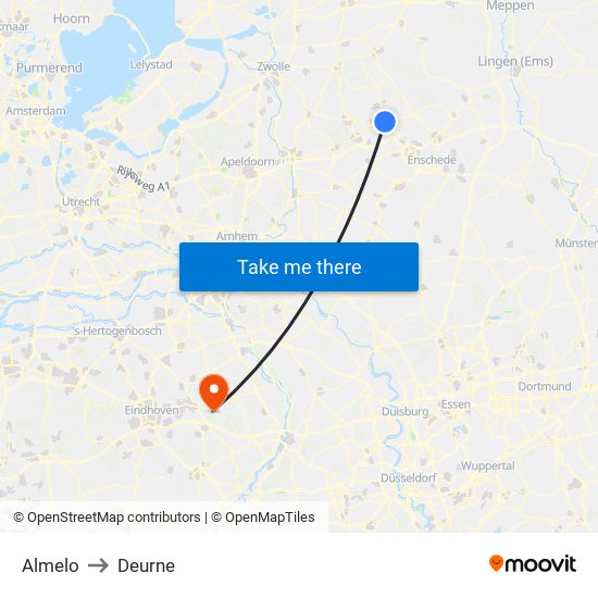 Almelo to Deurne map