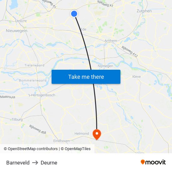 Barneveld to Deurne map