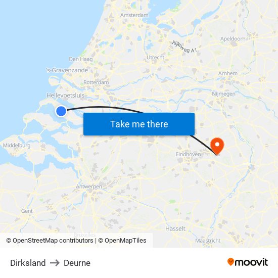 Dirksland to Deurne map